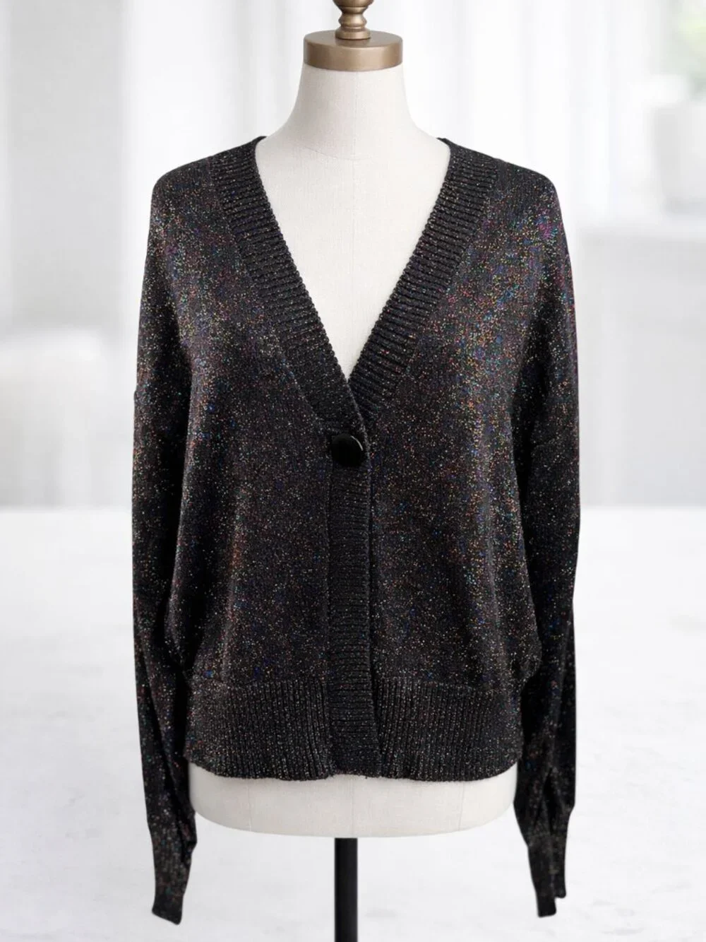 Joseph A Shimmer Cardigan | Holiday Glam Sweater | Sparkle Knit S